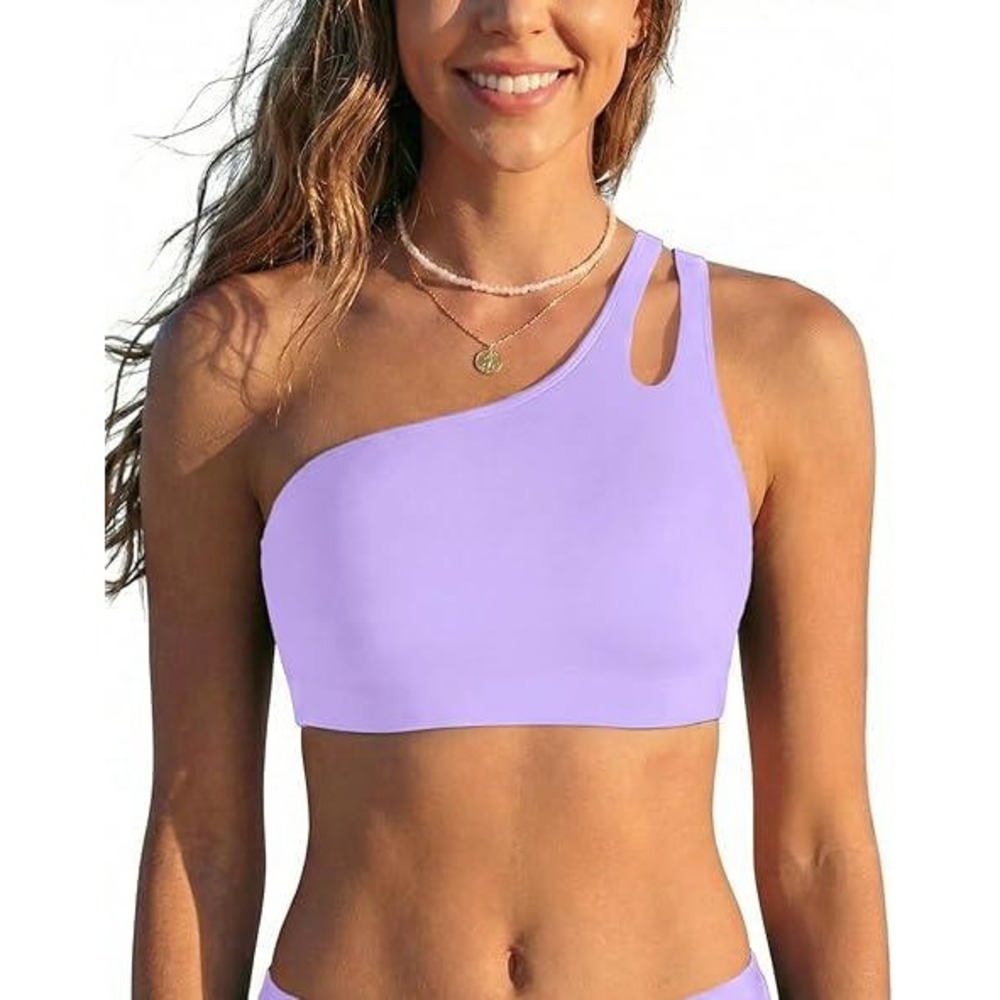 MSRP $26 Talisea Women's M Lavender One‎ Shoulder Bikini Top - Keyhole Swim Tops